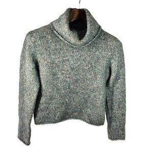 Banana Republic Crop Turtleneck Sweater Roll Hem Mohair Wool Blend Womens M Teal